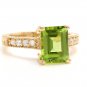 3.20 Carats Natural Peridot and Diamond 14K Solid Yellow Gold Ring