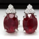 4.20ct Red Ruby and Natural Diamond 14K Solid White Gold Earrings