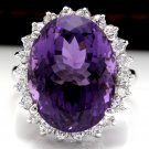 15.00 Carats Natural Amethyst and Diamond 14K Solid White Gold Ring