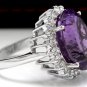 15.00 Carats Natural Amethyst and Diamond 14K Solid White Gold Ring