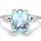 3.08 Carats Natural Aquamarine and Diamond 14K Solid White Gold Ring