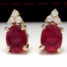 4.20ct Red Ruby and Diamond 14K Solid Yellow Gold Earrings