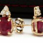 4.20ct Red Ruby and Diamond 14K Solid Yellow Gold Earrings