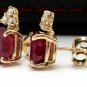 4.20ct Red Ruby and Diamond 14K Solid Yellow Gold Earrings