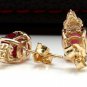4.20ct Red Ruby and Diamond 14K Solid Yellow Gold Earrings