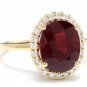 5.80 Carats Red Ruby and Natural Diamond 14K Solid Yellow Gold Ring