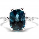 4.08 Carats Natural LONDON BLUE TOPAZ and Diamond 14K White Gold Ring