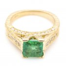 2.60Ct Natural Emerald & Diamond 14K Solid Yellow Gold Ring