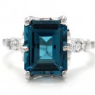 3.78 Carats Natural LONDON BLUE TOPAZ and Diamond 14K White Gold Ring