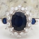 4.30Ct Natural Blue Sapphire & Diamond 14K White Solid Gold Ring
