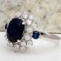 4.30Ct Natural Blue Sapphire & Diamond 14K White Solid Gold Ring