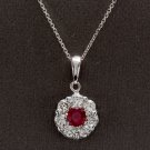 1.15Ct Natural Ruby and Diamond 14K Solid White Gold Pendant Neckalce