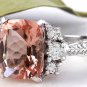 6.65 Carats Natural Morganite and Diamond 14K Solid White Gold Ring