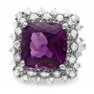 7.90 Carats Natural Amethyst and Diamond 14K Solid White Gold Ring