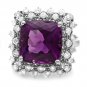 7.90 Carats Natural Amethyst and Diamond 14K Solid White Gold Ring