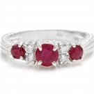 1.70 Carats Natural Untreated Ruby and Diamond 14K Solid White Gold Ring