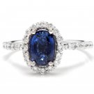 2.90Ct Natural Blue Sapphire & Diamond 14K White Solid Gold Ring