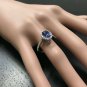 2.90Ct Natural Blue Sapphire & Diamond 14K White Solid Gold Ring