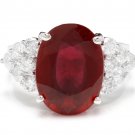 9.40 Carats Red Ruby and Natural Diamond 14K Solid White Gold Ring