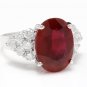 9.40 Carats Red Ruby and Natural Diamond 14K Solid White Gold Ring