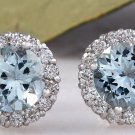 3.05ct Natural Aquamarine and Diamond 14K Solid White Gold Earrings