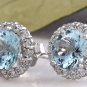3.05ct Natural Aquamarine and Diamond 14K Solid White Gold Earrings