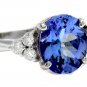 3.55 Carats NATURAL TANZANITE and DIAMOND 14K Solid White Gold Ring