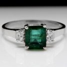 1.82Ct Natural Emerald & Diamond 14K Solid White Gold Ring