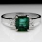 1.82Ct Natural Emerald & Diamond 14K Solid White Gold Ring