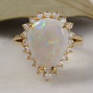 2.75 Carats Natural Ethiopian Opal and Diamond 14K Solid Yellow Gold Ring