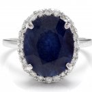 7.40Ct Natural Blue Sapphire & Diamond 14K White Solid Gold Ring