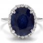 7.40Ct Natural Blue Sapphire & Diamond 14K White Solid Gold Ring