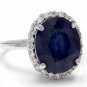 7.40Ct Natural Blue Sapphire & Diamond 14K White Solid Gold Ring