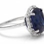 7.40Ct Natural Blue Sapphire & Diamond 14K White Solid Gold Ring