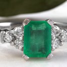 2.80Ct Natural Emerald & Diamond 14K Solid White Gold Ring
