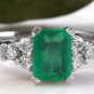 2.80Ct Natural Emerald & Diamond 14K Solid White Gold Ring