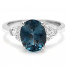 3.00 Carats Natural LONDON BLUE TOPAZ and Diamond 14K White Gold Ring