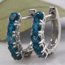 2.80 Carats Natural London Blue Topaz 14k Solid White Gold Huggie Earrings