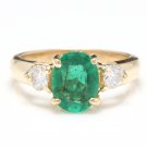 2.16Ct Natural Emerald & Diamond 14K Solid Yellow Gold Ring