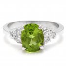 2.70 Carats NATURAL PERIDOT and DIAMOND 14K Solid White Gold Ring