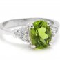 2.70 Carats NATURAL PERIDOT and DIAMOND 14K Solid White Gold Ring