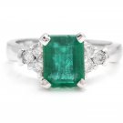 2.90Ct Natural Emerald & Diamond 14K Solid White Gold Ring