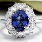 4.80 Carats NATURAL TANZANITE and DIAMOND 14K Solid White Gold Ring