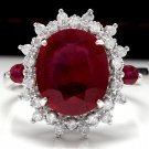 7.75 Carats Natural Red Ruby and Diamond 14K Solid White Gold Ring