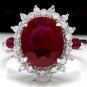 7.75 Carats Natural Red Ruby and Diamond 14K Solid White Gold Ring