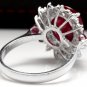 7.75 Carats Natural Red Ruby and Diamond 14K Solid White Gold Ring