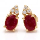 3.16ct Natural Untreated Red Ruby and Diamond 14K Solid Yellow Gold Earrings