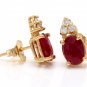 3.16ct Natural Untreated Red Ruby and Diamond 14K Solid Yellow Gold Earrings