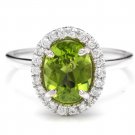 2.80 Carats NATURAL PERIDOT and DIAMOND 14K Solid White Gold Ring
