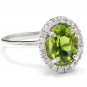 2.80 Carats NATURAL PERIDOT and DIAMOND 14K Solid White Gold Ring